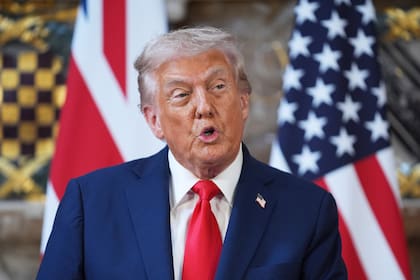 El presidente estadounidense Donald Trump en Aylesbury, Inglaterra el 18 de septiembre del 2025. (AP foto/Evan Vucci)