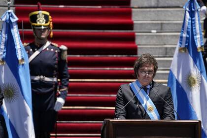 El presidente Javier Milei, desde las escalinatas del Congreso Nacional