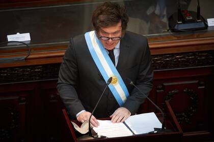 El presidente, Javier Milei durante la inauguración del período de sesiones ordinarias del Congreso Nacional