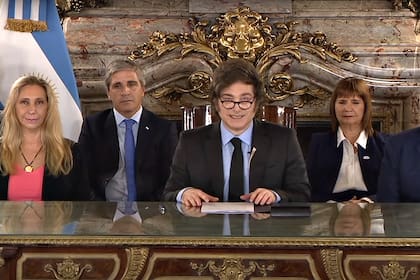 El presidente Javier Milei durante la cadena nacional