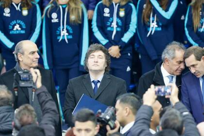 El presidente Javier Milei, durante la despedida de los deportistas olímpicos