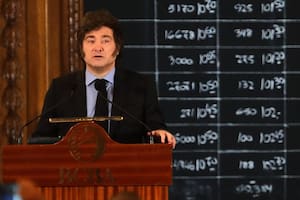 El presidente Javier Milei, en la Bolsa de Comercio