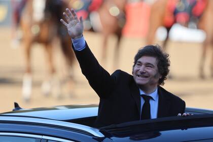 El presidente Javier Milei llegando a la Exposición Rural de este año en La Rural.