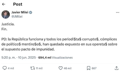 El presidente Javier Milei reaccionó a la decisión de la Corte en su cuenta de "X"