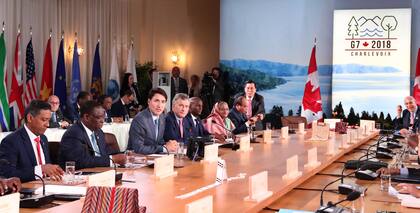 El presidente Mauricio Macri en el inicio de la Sesión de Trabajo de los Líderes del G7 en el Hotel Le Manoir Richelieu
