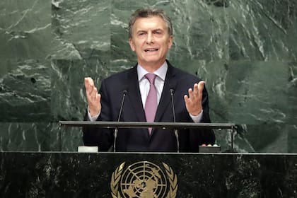 El Presidente durante su discurso en la Asamblea de las Naciones Unidas, en Nueva York.