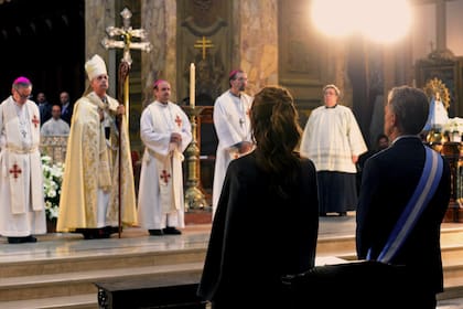 El presidente Mauricio Macri y su esposa Juliana Awada, en el Tedeum el 25 de mayo de 2018