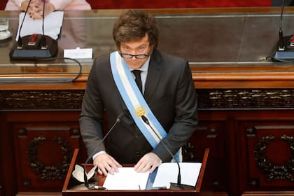 El presidente Milei durante el discurso del 1° de marzo ante la Asamblea Legislativa