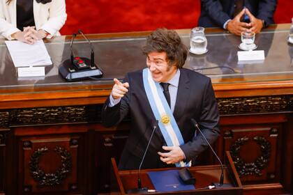 El presidente Milei en el congreso de La Nación, durante la apertura de la Asamblea Legislativa