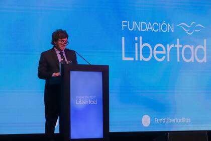 El presidente Milei, en una cena de la Fundación Libertad, el año pasado