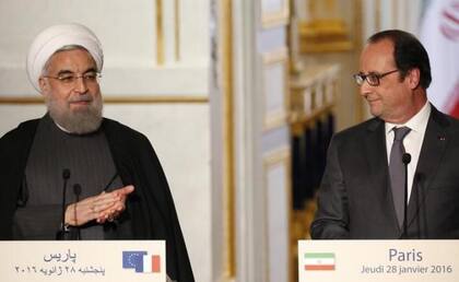 El presidente Rohani junto al presidente francés Hollande