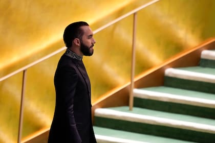 El presidente salvadoreño, Nayib Bukele, en la Asamblea General de Naciones Unidas, el 24 de septiembre de 2024, en la ONU. (AP/Seth Wenig)