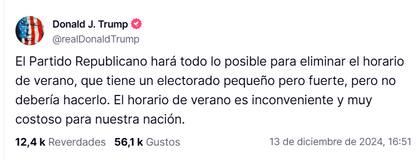 El presidente se manifestó en diciembre pasado contra el cambio de horario