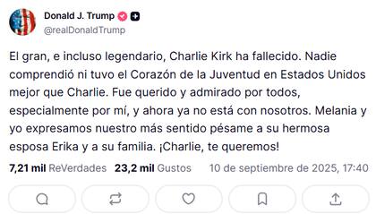 El presidente sostuvo que "nadie comprendió ni tuvo el Corazón de la Juventud en Estados Unidos" mejor que Charlie