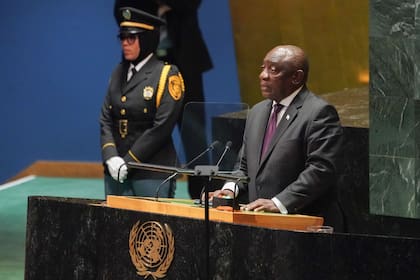 El presidente sudafricano Cyril Ramaphosa durante su discurso en la ONU el 19 de septiembre de 2023 