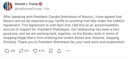 El presidente Trump confirmó un acuerdo para que algunos productos de México queden libres de aranceles