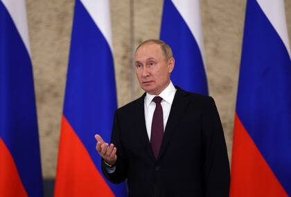 El presidente Vladimir Putin, en la cumbre en Uzbekistán. (Photo by Sergei BOBYLYOV / SPUTNIK / AFP)