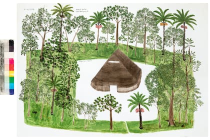 El primer artista indígena que presente una exposición individual en Malba será Abel Rodríguez (Mogage Guihu), con obras como esta, "Lugar de la maloca", 2014, que es parte de la Colección Eduardo F. Costantini (Crédito Nicolás Beraza)