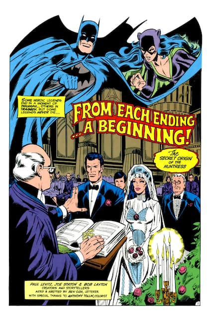 El primer casamiento de Batman y Gatúbela, en las páginas de DC Super-Stars N°17, en 1977, que repasaba su vida en común en apresuradas 13 páginas