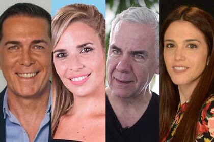 El primer debate presidencial fue moderado por cuatro periodistas (de izquierda a derecha: Rodolfo Barilo, Evangelina Ramallo, Esteban Mirol y Lucila Trujillo)