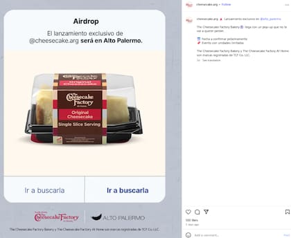 El primer local de The Cheesecake Factory estará en el Alto Palermo (Fuente: @cheesecake.arg)