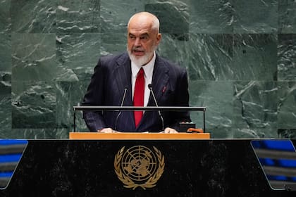 El primer ministro de Albania Edi Rama en la Asamblea General de Naciones Unidas, el domingo 22 de septiembre de 2024, en la sede de la ONU. (AP Foto/Frank Franklin II)