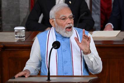 El primer ministro indio, Narendra Modi, en el Congreso norteamericano, en Washington. (Mandel NGAN / AFP)