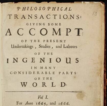 El primer número de la revista Transacciones filosóficas, de la Royal Society, la revista científica de publicación continua más antigua del mundo