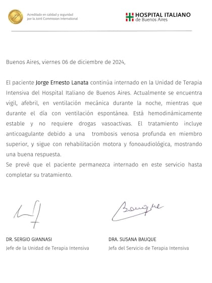 El primer parte médico oficial sobre la salud de Jorge Lanata desde el mes de octubre