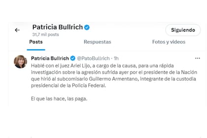 El primer posteo oficial de Bullrich como Ministra de Seguridad del gobierno de Milei