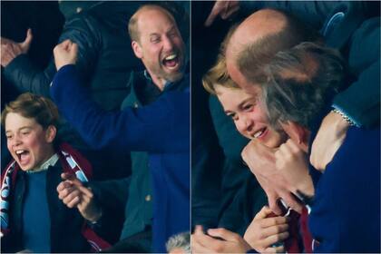 El príncipe William festeja junto a su hijo Jorge el gol del Aston Villa, que luego caería por 3-1 ante el PSG