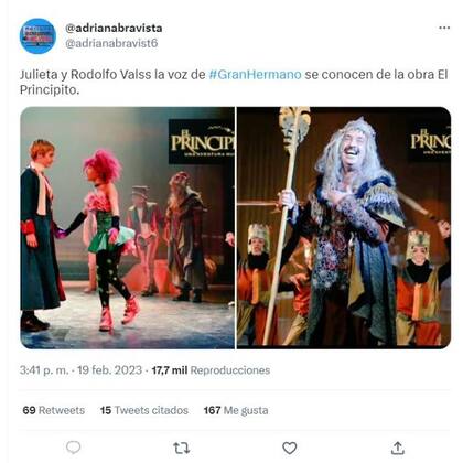 El Principito, la obra musical en la que compartieron escenario Julieta Poggio y Rodolfo Valss, la voz de Gran Hermano, según reveló la periodista Adriana Bravista