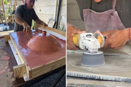 El proceso de armado del terrazo en distintos moldes