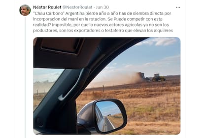 El productor agropecuario Néstor Roulet publicó en X un comentario sobre la incorporación del maní y se generó un debate