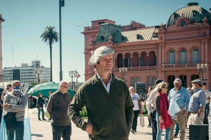 El productor José Perkins durante una movilización en Buenos Aires