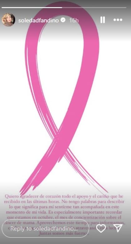 El profundo mensaje que compartió Soledad Fandiño tras contar que tiene cáncer de mama (Foto: Instagram @soledadfandino)