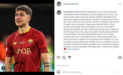 El profundo posteo que Oriana Sabatini le dedicó a Paulo Dybala tras perder la final de la Europa League (Foto: Instagram @orianasabatini)