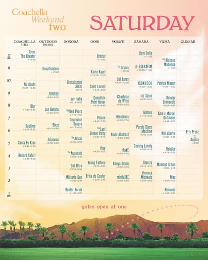El programa de Coachella del sábado 20 de abril de 2024