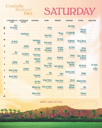 El programa de Coachella del sábado 20 de abril de 2024