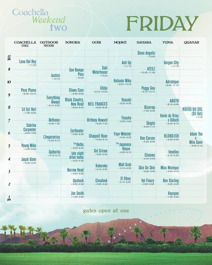 El programa de Coachella del viernes 19 de abril de 2024