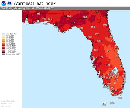 El pronóstico de índice de calor para Florida de este miércoles 10 de julio