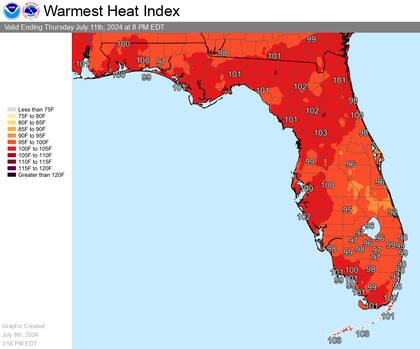 El pronóstico de índice de calor para Florida de este jueves 11 de julio