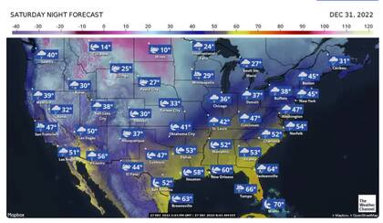 El pronóstico de la temperatura para el 31 de diciembre de 2022 en Estados Unidos