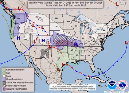 El pronóstico del clima en EE.UU. para el sábado 4 de enero de 2025