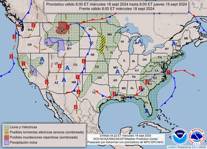 El pronóstico del clima en EE.UU. para este miércoles18 de septiembre