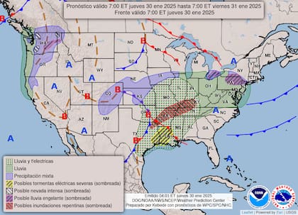 El pronóstico del clima en EE.UU. para este jueves 30 de enero