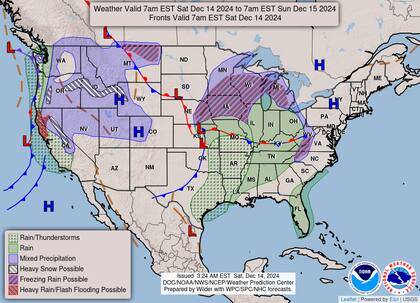 El pronóstico del clima en EE.UU. para este sábado 14 de diciembre de 2024