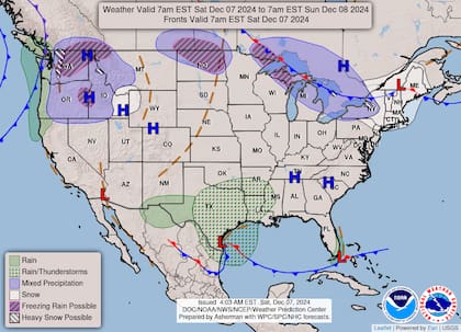 El pronóstico del Servicio Meteorológico Nacional para este sábado 7 de diciembre de 2024