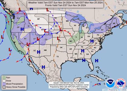 El pronóstico del Servicio Meteorológico Nacional en EE.UU. para el domingo 24 de noviembre de 2024