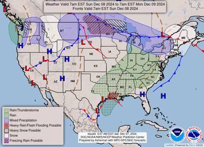 El pronóstico del Servicio Nacional de Meteorología para este domingo 8 de diciembre de 2024